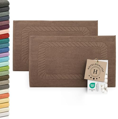 ZOLLNER 2er Set Badematten - weiche und saugstarke Duschvorleger - waschbar bis 95°C - Baumwolle - 50x70 cm in braun