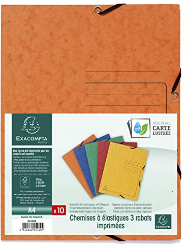 Exacompta 55400E 10er Pack Premium Einschlagmappe. Made in Germany. Aus extra starkem Colorspan-Karton mit 3 Innenklappen und 2 Gummizügen DIN A4 Sammelmappe für Büro und Schule farbig sortiert