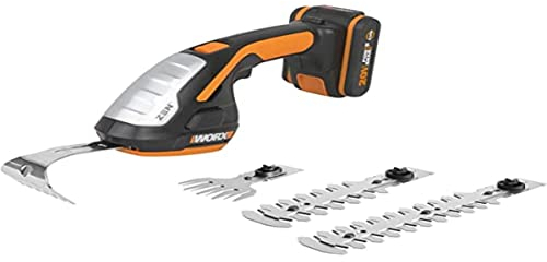 WORX Cortasetos de Mano 20V Máx. | PowerShare | WG801E.5 | Incluye 1 batería 2Ah y Cargador | Multifunción, Tijera de césped, Azadilla, arreglasetos | Incluye Accesorios