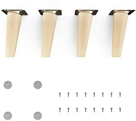 Sossai Möbelfüße aus Naturholz Buche unbehandelt, Clif Round HMF2, 12 cm hoch, rund, schräge Ausführung, für Tische, Vitrinen, Schränke