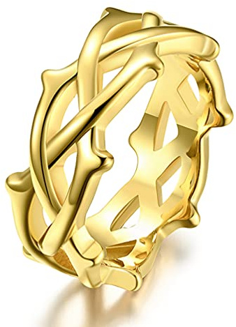 ANIEJUFI Bague porte-bonheur vintage en acier inoxydable avec couronne d'épines de Jésus pour homme et femme, Métal, Aucune pierre précieuse