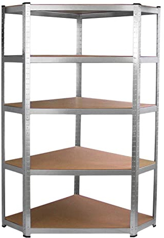Corner Racking Garage Galvanised Shelving / 900mm x 300mm x 1800mm Racks Storage Unit / 5 Shelves MDF & Galvanised Steel