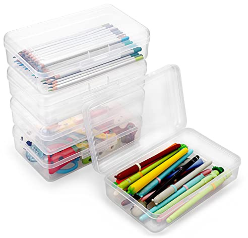 TOLIDA 5 pezzi Organizer Matite-Plastica Trasparente Astuccio per Penne Pittura Acquerello Scatola di Immagazzinaggio di Utensili scolastici con Coperchio a Pressione per Matite Gomme