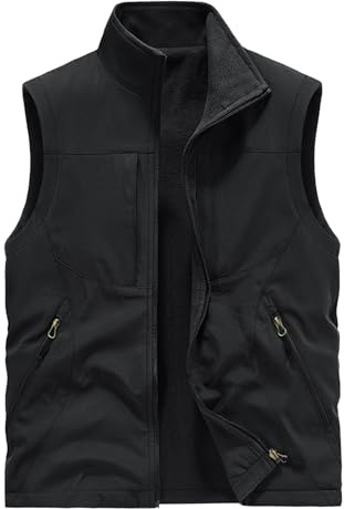 BWBIKE Gilet Polaire pour Homme Vestes Sans Manches Réversibles Plus Velours Gilet épaississant Coupe-vent Extérieur Gilet Souple à Fermeture éclair Intégrale,Noir,M