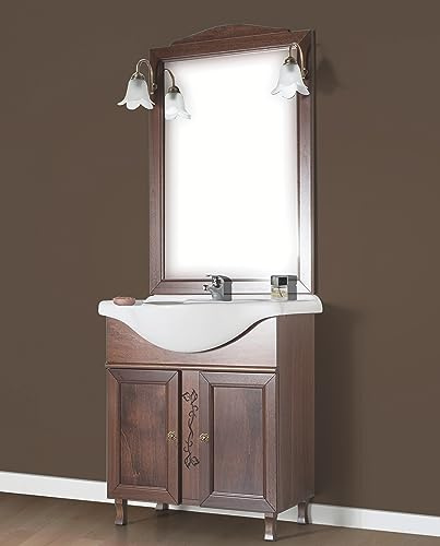 KLESIA Mobile Da Bagno Completo Modello Giada con Ante lisce 75 CM In Legno Con Specchio Lavabo e Applique Made In Italy (Noce)