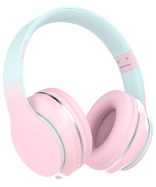Bluetooth Kids Headphones,Wireless Kids Headphones Over Ear with Microphones,Stereo Sound ,10H Playtime,Foldable&Adjustable Children Headphones,Bluetooth 5.1 Headset for Adults School Travel (Pink)