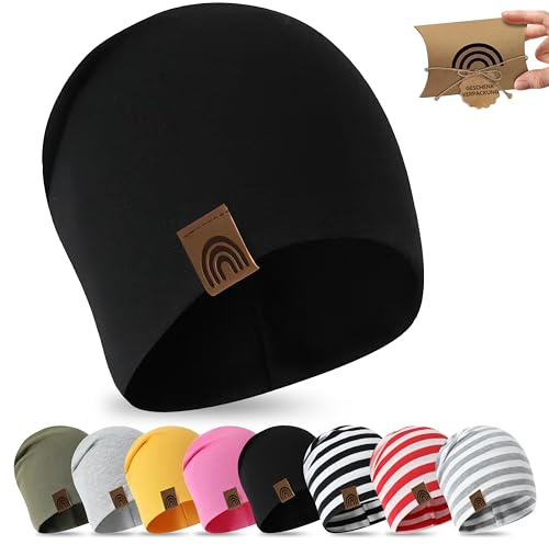 fenchi's AUSTRIA Barnmössa 6M-3 år 48-52 cm, vårövergångsperiod slokande hatt i presentask, bomull, Svart, one size