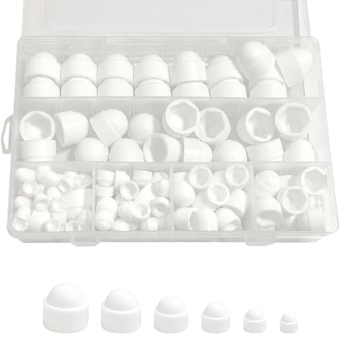 starfa lab 145 Stück Schutzkappen für Schrauben, Abdeckkappen für Muttern Schrauben Bolzen, Sechskant Schraubenabdeckung Kappen, Schutz für Schrauben M4 M5 M6 M8 M10 M12 (Weiß)