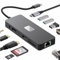Docking Station, 11 in 1 Hub USB C HDMI 4K, DisplayPort, VGA, 3 Puertos USB 3.2, 100W PD, Gigabit Ethernet RJ45, Audio, Lector de Tarjetas SD/TF per MacBook Pro Air iPhone 16 Windows Surface