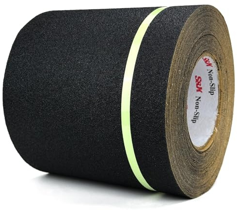 S&X Anti Slip Tape 6 Inch x 60 Ft, 2X Longer Heavy Duty Grip Tape with Glow-in-Dark Strip, Outdoor Stair Treads Non-Slip for Steps, Ramps, Boats, Decks, Non-Skid Safety, Long-Lasting