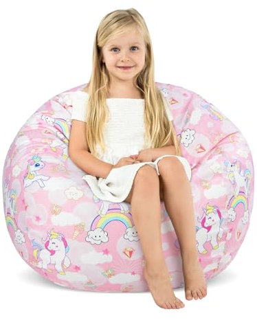 Pink Unicorn Kids Bean Bag Chair-Cover Only-Large Stuffed Animal Storage Bean Bag for Girls Indoor Outdoor (No Filling)
