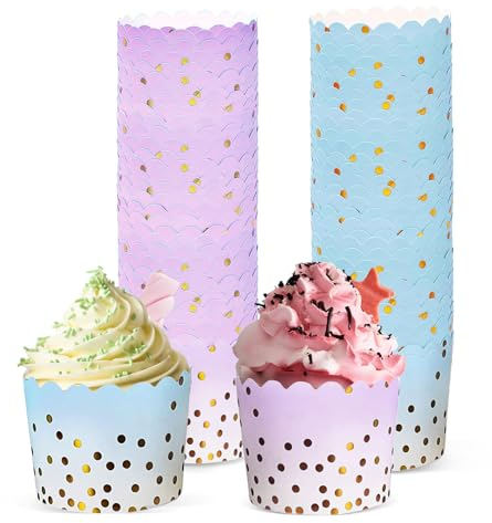 Cupcake Förmchen, 100 StüCke Cupcke Wrapper, 7×6×5.5cm MuffinföRmchen Papier Papier MuffinföRmchen Muffin Papierförmchen KuchenköRbchen für Muffins Dessert (Blau, Lila)