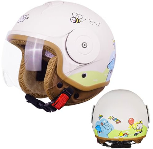 Kinder-Retro-Halbhelm Mit ECE-Zulassung Und Visier, Süßer Retro-3/4-Motorradhelm Für Cruiser, Roller, Fahrrad, Vierjahreszeitenhelm Für Jungen Und Mädchen 1,48-56CM