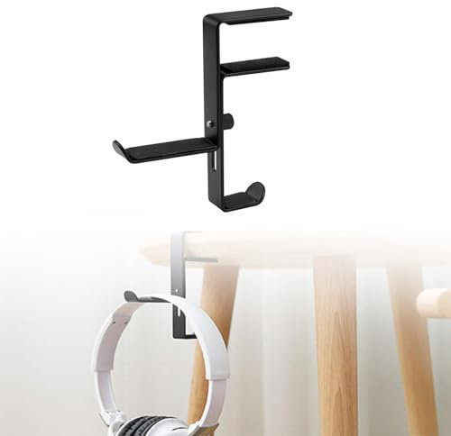 HJIAMA Soporte Auriculares, Soporte Auriculares Mesa, no Requiere Perforación, con Rieles Ajustables, Soporte para Auriculares, Adecuado para Colgar Auriculares, Cable de Datos