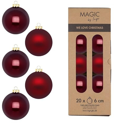Weihnachtskugeln Glas 6cm 20 Stück - matt & glänzend - Christbaumkugeln Weihnachtsbaumkugeln für Weihnachten - Christbaumschmuck & Weihnachtsbaumschmuck Dunkel Weinrot Bordeaux - Smooth Port