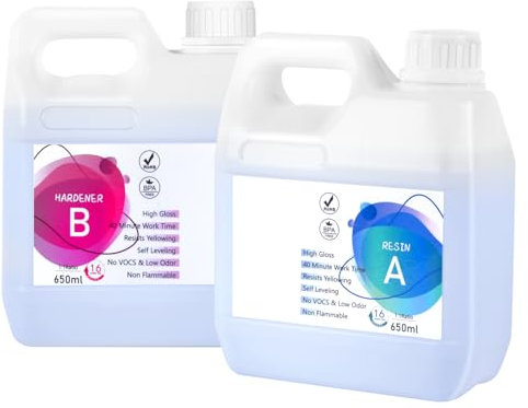 Epoxidharz mit Härter, 1300ml Hochglanz Epoxidharz Set, Blasenfreies Beschichtungs- und Gießharz für DIY-Kunst, Schmuck, Untersetzer, Weihnachtsdekorationen, Tischplatten, Formen, Holz