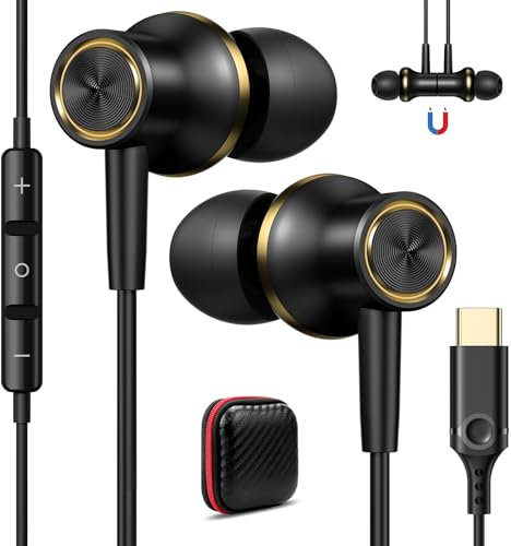 Auriculares USB C, HIFI Estéreo Cancelación de Ruido Tipo C Audifonos con Cable Micrófono,Magnéticos Auricular para iPhone 16 17 Pro Max 5G Galaxy A55 A35 A16 5G A54 A34 Samsung S24 S23 iPad Pixel 9 8