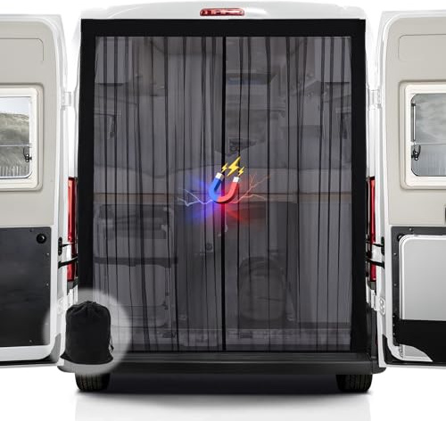 ZATOOTO Van insektsskärm med magnetism, bakdörr, magnetisk flygskärm för RAM ProMaster högt tak Ford transit högt tak, mittmagnetisk stängning för myggnät skjutdörr, 79 tum (h) x 67 tum (b) | Insektsskärm för Vauxhall Movano (högt tak) Fiat Ducaro (högt tak), camping, ventilation, snabb installation, enkel åtkomst
