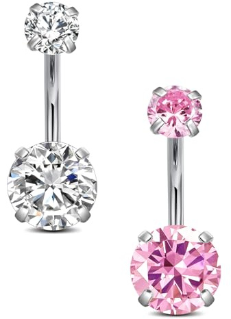 Funseedrr 14G navelpiercing kirurgiskt stål barbellset 6/8/10/12 mm rostfritt stål stavlängd för kvinnor 2 stycken navelpiercing smycken med CZ silver, 10mm