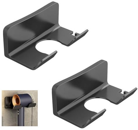 SoeUyd 2 Pezzi Supporto per Asciugacapelli, Porta Phone Bagno da Muro, Porta Asciugacapelli da Parete, Supporto Asciugacapelli Senza Foratura, Adatto per la Maggior Parte degli Asciugacapelli