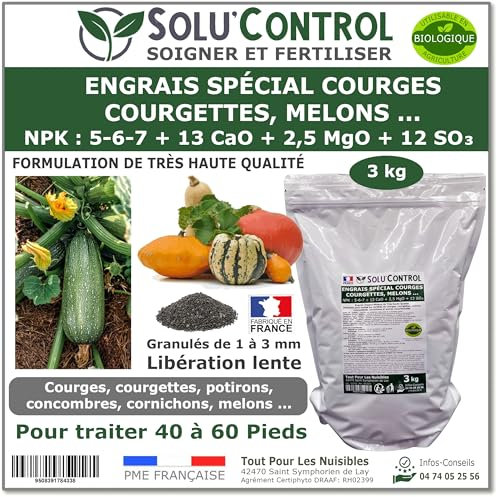 3 kg d'Engrais Spécial Courges, Courgettes et autres cucurbitacées - SoluControl - Formulation haute qualité Organo-Minerale - Utilisable en Agriculture Biologique