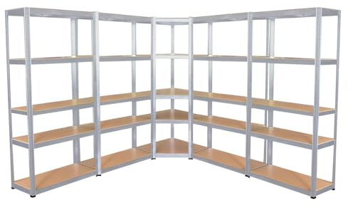 5 étagères XXL spécial angle pour grand garage - Hauteur 2m20 - Étagères de coin charges très lourdes -1325 kg - Montage facile