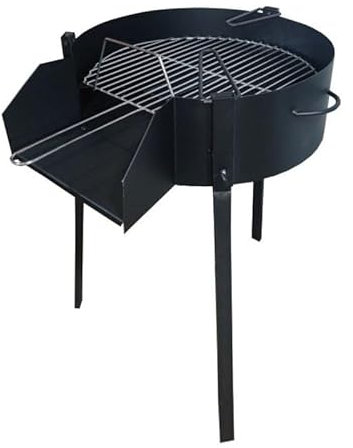 MF - Barbacoa de Leña Redonda de 50 x 50 cm en Acero con Parrilla Corrugada, 4 Patas de Sujeción, Trébede y Pintura Negra Anticalórica