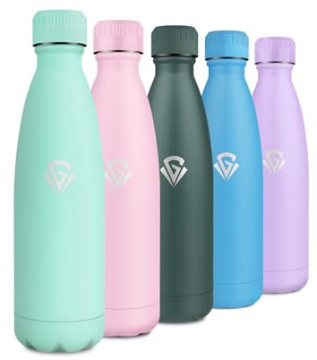 Gourde Isotherme 500ml, Bouteille Isotherme Réutilisable, Gourde Métal sans BPA, Gourde Inox Double Paroi Étanche pour Sport, Bureau, École, Yoga, Camping, Randonnée, Voyage, École