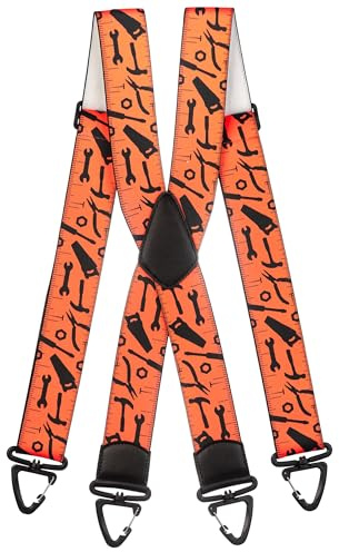 Olata Tirantes Resistentes en X con Mosquetones de Plástico – 5 cm de Ancho, Elásticos, con Motivo de Herramientas. Naranja