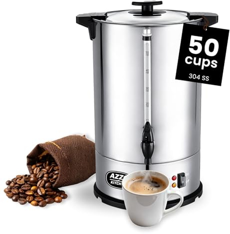 AZZO KITCHEN Commercial Coffee Maker 50-Cup Large Coffee Urn with Percolator Coffee Pot Electric 8L Stainless Steel Fast Brew Hot Water Dispenser for Tea Catering Events Home Office Easy Cleaning