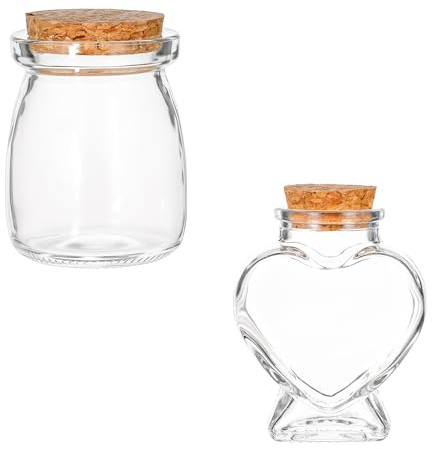 ElevateTech Mini bottiglie di vetro con tappo in sughero, 2 barattoli decorativi a forma di cuore, piccole bottiglie di vetro decorative con coperchio in sughero, per fai da te, artigianato
