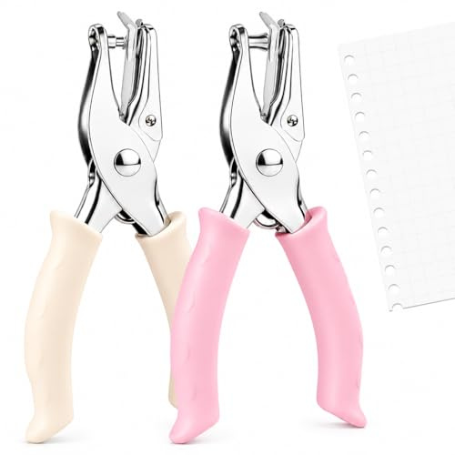 2 Pack Small Hole Puncher, Single Hole Punch with 3mm and 6mm Sizes, Small Hole Punch with Soft Grip Handle and Waste Holder, for Crafts, Paper, Tags and DIY Use at Office and School