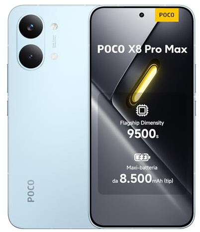 XIAOMI POCO X8 Pro MAX - Smartphone de 12+512GB, Dimensity 9500s, batería de 8500 mAh, Sensor Light Fusion 600 de 50MP con OIS, 1 año de garantía Extra, Cargador no Incluido, Azul (Versión ES)