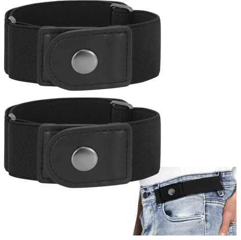 JASGOOD 2 Pièces Ceinture Sans Boucle Homme et Femme, Réglable Ceinture Elastique Homme Avec Bouton Métallique, Ceinture Tactique Convient pour Pantalons Cargo et Vêtements Décontractés