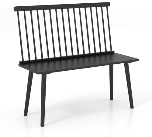 COSTWAY Dining Bench, Entryway Bench with Removable Spindle Back & Anti-slip Foot Pads, Rubber Wood Windsor Kitchen Bench Seat for Dining Room Hallway, 200kg Capacity