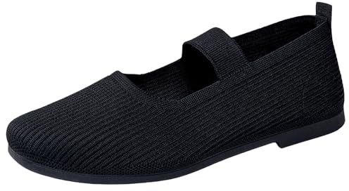 Ballerinas Women's Sporty Flat Shoes Soft Knit Dress Shoes Comfortable Elegant Summer Shoes Lightweight Breathable Boat Shoes Washable Casual Shoes Hands-Free Slip-On Shoes for Travel Everyday, black