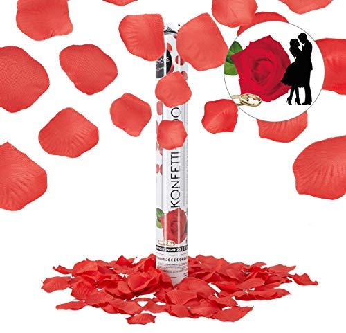 Relaxdays 10022003 Party-Popper 40 cm, 6-8m Effekthöhe, Konfetti-Shooter, Konfetti-Kanone, Rosenblätter/Rot