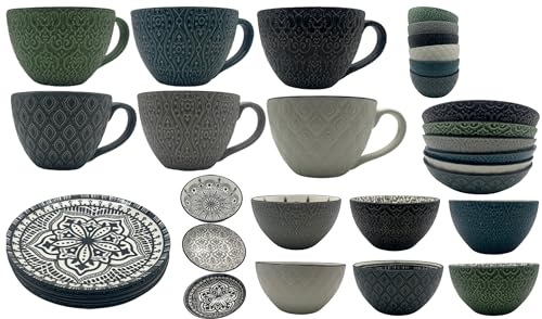 Riyashop 6er Set Suppentasse Geschirrserie INFINITY Kombiservice Keramik Porzellan Suppentasse Neu