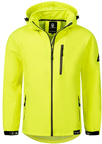 Rock Creek Herren Softshell Jacke Outdoor Jacke Windbreaker Übergangsjacke Anorak Kapuze Regenjacke Winterjacke Herrenjacke Jacket H-168 Neongelb S