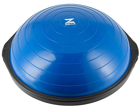ZELUS Balanceball, 63,5 cm, aufblasbarer halber Gymnastikball, Wackelbrett, Balance-Trainer mit rutschfester Unterseite, halber Yoga-Ball, Krafttrainingsgerät mit 2 Bändern, Pumpe, extra Ball im