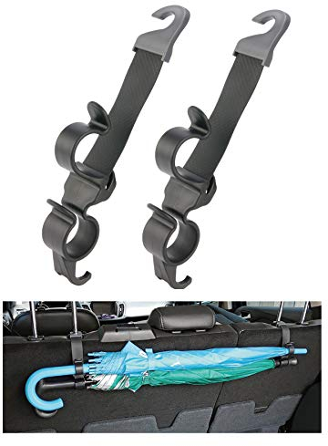 Hypersonic Car Headrest Hooks 2 Packs Auto Back Seat Hanger Holder for Bag/Purse/Umbrella (Black - Double Hooks)