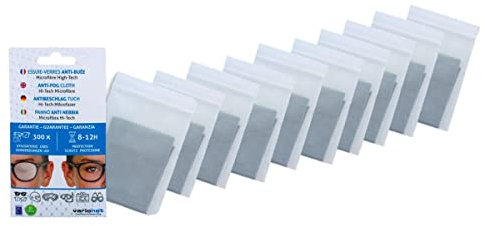 Lot de 10 essuie-verres anti buée VARIONET 15 X 18 cm Efficace 12h et 300 Utilisations - Chiffon Microfibre Chamoisine