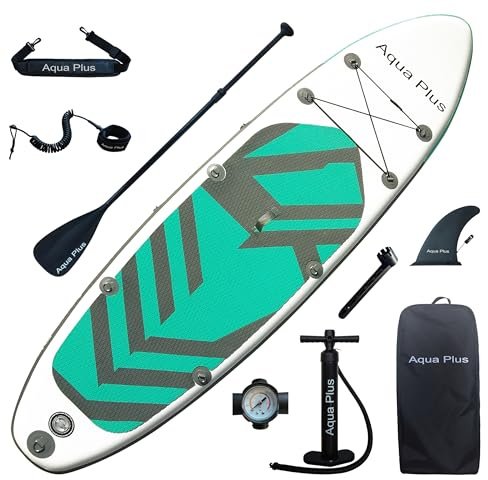 Aqua Plus Sup Inflable de 15cm de Grosor para Todos los Niveles de Habilidad, Paleta Ajustable, Mochila de Viaje ISUP, Tabla de Remo Inflable para jóvenes y Adultos, Bomba Doble acción