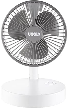 UNOLD 86720 Teleskop-Venti Cordless - Weiß, Klappmechanismus, platzsparende Aufbewahrung, Höheneinstellung ca. 15 bis 75 cm, 3-stufige Geschwindigkeitsregelung, als Powerbank nutzbar