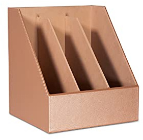 Osco Faux Leather Metallic Blush 3 Slots Magazine File Holder, A4 Desk & Shelf Organiser for Documents, Brochures & Catalogues Storage with Felt Base, Magazine Rack for Home Office
