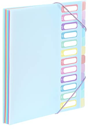 Viquel - Trieur Document A4 avec 12 Compartiments - Organisateur de bureau extensible - Porte document A4 avec index - Fermeture par élastique - Rainbow Pastel Bleu