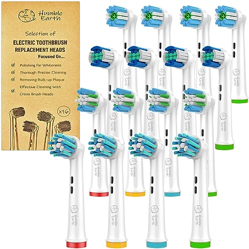 Humble Earth Testine riciclabili compatibili con spazzolino elettrico Oral B Braun, confezione da 16, 4 diversi tipi