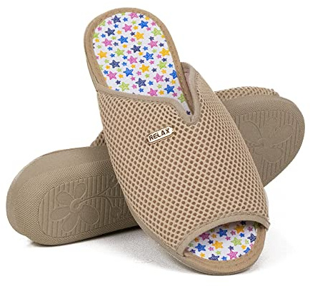 COZSERIES Zapatillas de Casa Mujer | Calzado Anatómico Verano con Rejilla Transpirable | Sandalias de Cuña con Punta Abierta | Suela de Caucho Antideslizante | Fabricado en España | Beige | Talla 37