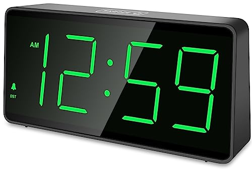 Peakeep Battery Operated Digital Alarm Clock for Bedrooms - Cordless Large Big Numbers 4 Dimmers, Auto Dimming for Seniors, Adjustable Volume Loud Alarm Clock for Heavy Sleepers Adults (Green Digits)