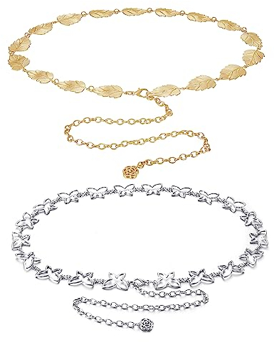 CHIC DIARY 2 Stück Metall Kettengürtel Damen Elegant Taillengürtel Dekorativer Gürtel Kette Kleid Taillenkette Hüftgürtel